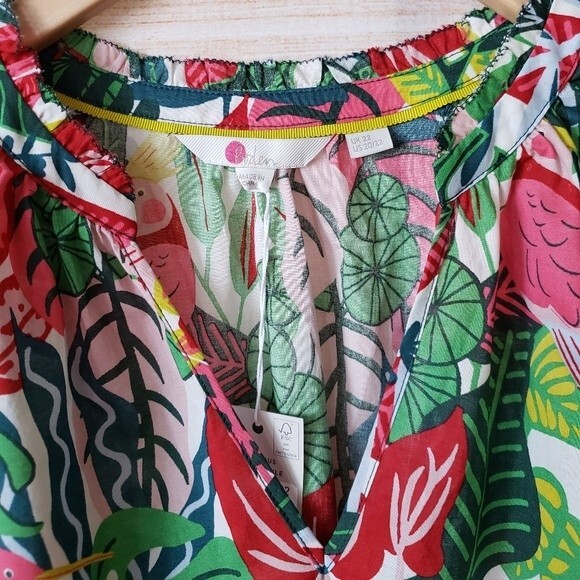 Boden 100% Cotton Heather Palm Leaf Paradise Tropical Jungle Blouse/Top - Picture 6 of 11